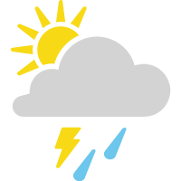 Scattered thunderstorms. Highs in the low 80s and lows in the low 60s.